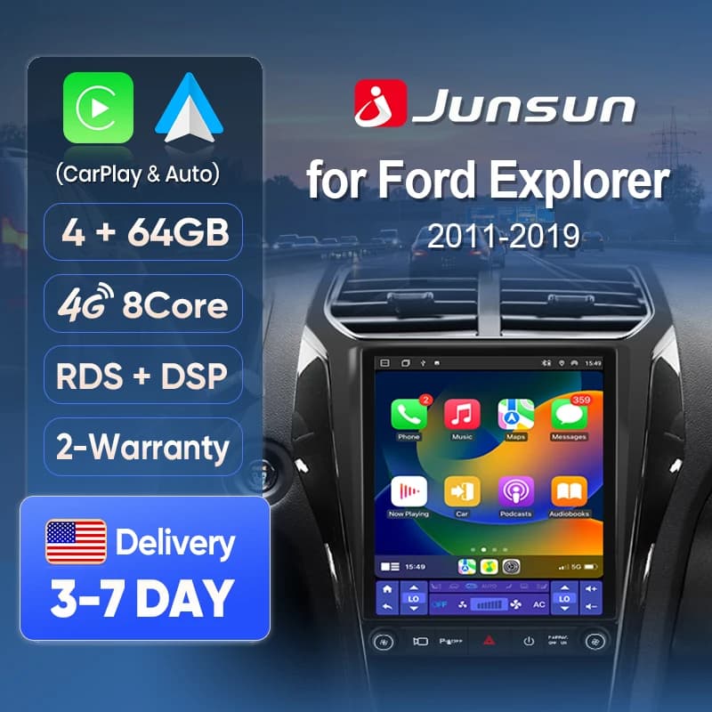 Junsun Wireless CarPlay Screen for Ford Explorer 2011-2019 Car Stereo AI Voice Car Radio Stereo Android Auto GPS Navitation