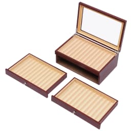 Wooden Pen Box, 3 Layers 34 Slot Storage Display Organizer, Red Fountain Pen Display Holder, Home Office Gift, Collector Case