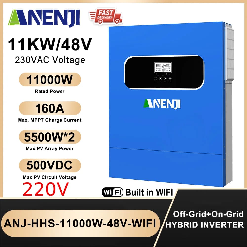 ANENJI 11KW 48V Hybrid Solar Inverter MPPT 160A PV 500V Solar Charge Controllers On/Off Grid With WIFI ﻿