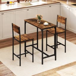 3 Piece Bar Table & Chair Set Kitchen Table w/ 2 Bar Stools for Small Space