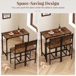 3 Piece Bar Table & Chair Set Kitchen Table w/ 2 Bar Stools for Small Space