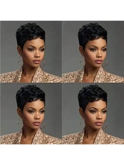 Short Bob Wig ForWomen Pixie Cut Wigs Glueless Wig None Lace Front Wig With Bangs Natural Black Straight Synthetic Wig