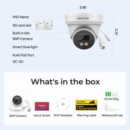 VIKYLIN 8MP IP Security Camera Poe 4K Smart Dual Light Audio Fixed Camera Human Vehicle Detection Support SD Storage ONVIF IP67 Home CCTV Outdoor Surveillance Camera