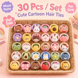 30-Pack Assorted Cartoon Hair Ties - Animal & Flower High Elastic Nylon Hair Bands, Gentle on Hair for Toddlers
