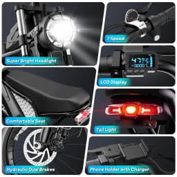 YVY K20 Lite 1500W Electric Bike for Adults 30MPH 48V 15.6Ah Off-road Trail 20*4 Inch Fat Tire E Bike 7 Speed Mountain Bike
