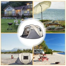 4 Person Pop Up Tent Instant Setup Family Camping Portable Waterproof 190T Polyester Fiberglass Poles with Vestibule Khaki