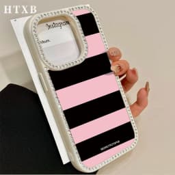 Pink And Black Striped Letters Pattern , Thin And Light, Suitable For IPhone 17/Pro/Air 16 15 14 13 12 11 Pro Max Plus Air 16e,