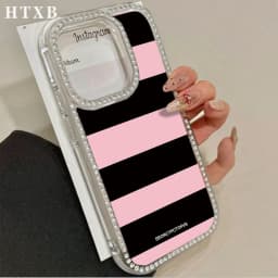 Pink And Black Striped Letters Pattern , Thin And Light, Suitable For IPhone 17/Pro/Air 16 15 14 13 12 11 Pro Max Plus Air 16e,
