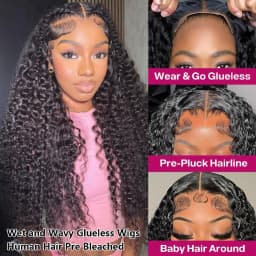 Glueless Wigs Human Hair Pre Plucked Pre Cut 7x5 Hd Lace Closure Wig Human Hair Wear and Go Glueless 250 Density Deep Wave Curly Lace Front Wigs for Black Women Wet and Wavy Natural Hairline