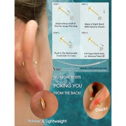 14K Gold Plated Threadless Nose Studs CZ Nose Rings for Women Men 316L Surgical Steel Lip Ring Earrings Helix Piercing Jewelry