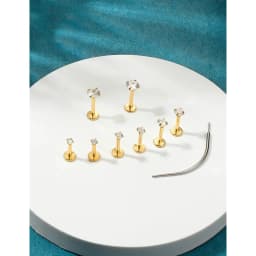 14K Gold Plated Threadless Nose Studs CZ Nose Rings for Women Men 316L Surgical Steel Lip Ring Earrings Helix Piercing Jewelry