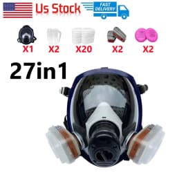 Multipurpose Full Gas Mask 3 Ports Spherical Super Clear Fully Sealed Protective for Spray Paint Industrial Pollution