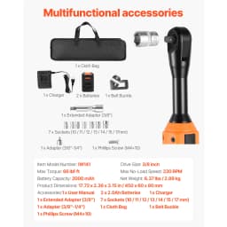 SucceBuy Cordless Ratchet Wrench Battery Powered Electric Wrench Set with Batteries Charger Sockets Adaptor and Carrying Case