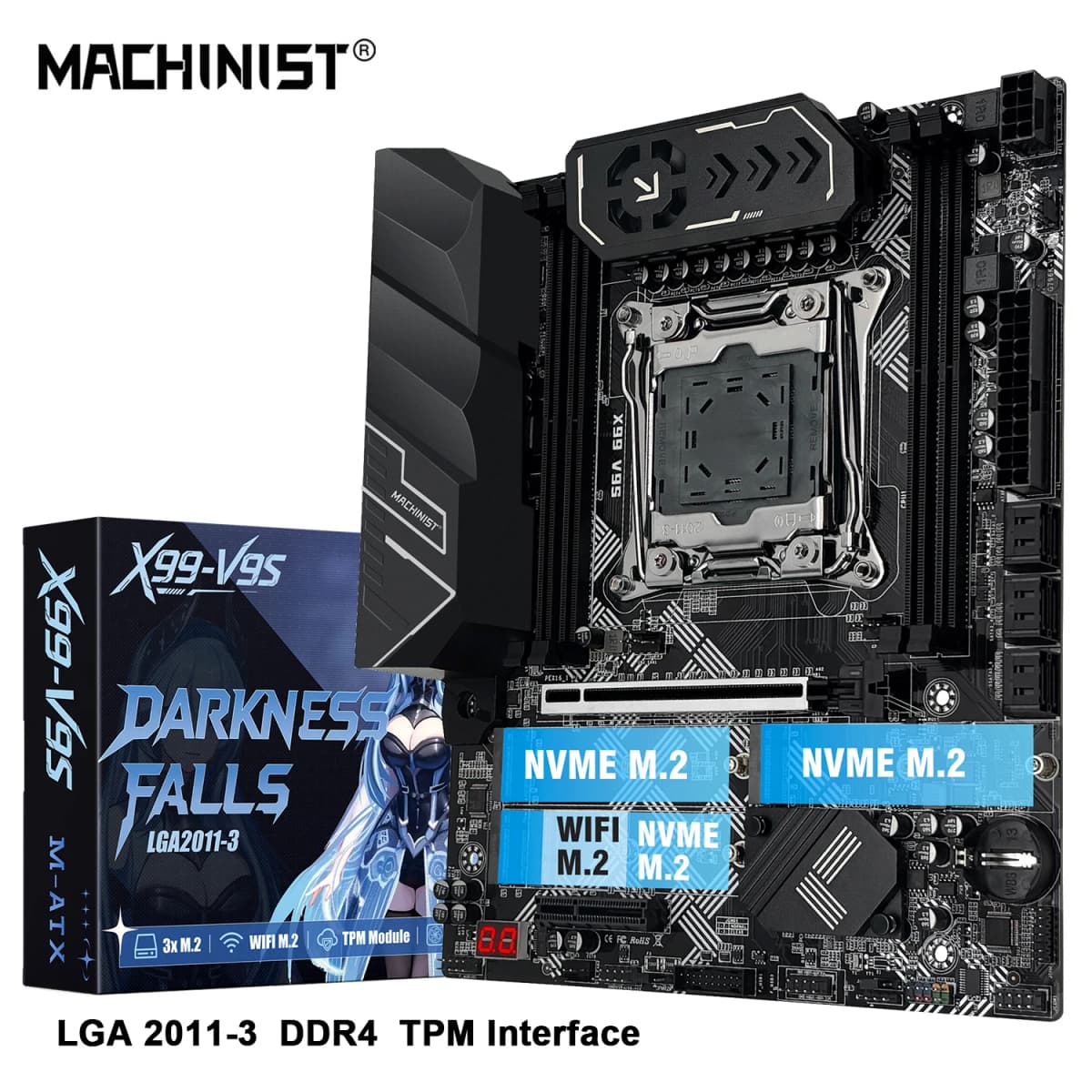 MACHINIST X99 V9S Motherboard Support TPM2.0 LGA 2011-3 Xeon E5 CPU DDR4 RAM C612 Chip with 3*NVME M.2 Slot SATA3.0 Black Armor