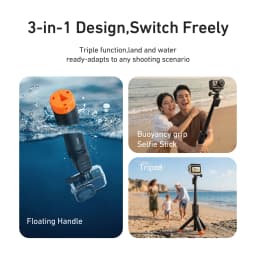 TELESIN Waterproof Bluetooth Floating Selfie Stick Tripod for DJI Osmo Action 6 5 Pro 4 15M Diving Stick 3-in-1 Hand Grip Tripod