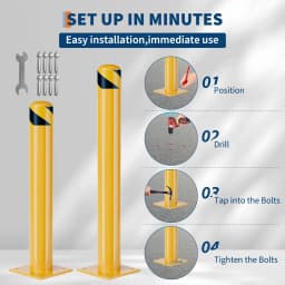 2 Pack Heavy Duty Steel Safety Bollards 42 Inch Removable Parking Post with Reflective Tape Anchor Bolts 4.5 Inch Diameter for Warehouse Garage Driveway Parking Lot
