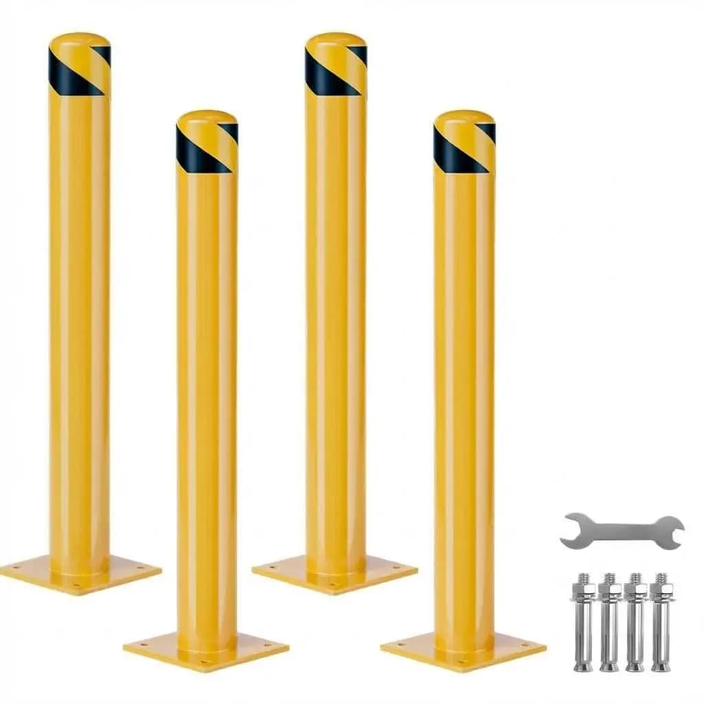 2 Pack Heavy Duty Steel Safety Bollards 42 Inch Removable Parking Post with Reflective Tape Anchor Bolts 4.5 Inch Diameter for Warehouse Garage Driveway Parking Lot