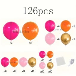 126pcs Hot Pink Orange Balloon Garland, Dark Pink Orange Golden Balloons Arch Kit For Shower Birthday Fiesta Tropical Luau Summer Party Decorations
