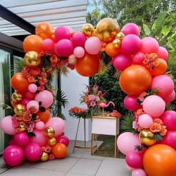 126pcs Hot Pink Orange Balloon Garland, Dark Pink Orange Golden Balloons Arch Kit For Shower Birthday Fiesta Tropical Luau Summer Party Decorations