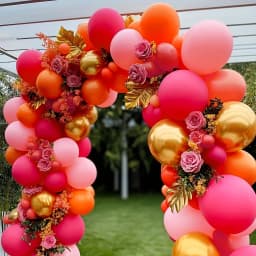 126pcs Hot Pink Orange Balloon Garland, Dark Pink Orange Golden Balloons Arch Kit For Shower Birthday Fiesta Tropical Luau Summer Party Decorations