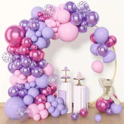 147pcs Balloon Garland Arch Set in Pink And Purple, Featuring Various Sizes of Balloons (18, 12, 10, And 5 Inches) in Pink, Purple, Red, And Metallic Confetti for Celebrations Like Birthdays And Brida