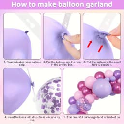 147pcs Balloon Garland Arch Set in Pink And Purple, Featuring Various Sizes of Balloons (18, 12, 10, And 5 Inches) in Pink, Purple, Red, And Metallic Confetti for Celebrations Like Birthdays And Brida