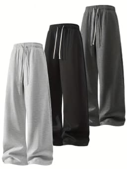 3pcs Summer Trendy Versatile Pants [Soft Knitted Jogger] Loose fit, elastic waist with drawstring, double-sided pockets
