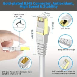 Cat8 Round Cable, High Speed Heavy Duty Internet Connection Cable, 40Gbps 2000MHz High Speed, Patch Cord With Gold-plated RJ45 Connector, Suitable For Routers/gaming/computer LAN Network Cables, Supports S/FTP. Black And White.