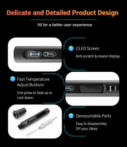 MINIWARE TS80P Smart Soldering Iron 30W Type-C OLED Screen Adjustable Temperature CNC Aluminum Alloy Casing TS1C Tips Series