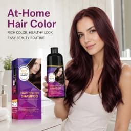 400ml Hair Color Shampoo Black Brown Burgundy Red Hair Dye Shampoo 3 in 1 Color Depositing Shampoo for Women Men, Quick Hair Coloring Treatment, Gray Coverage Shampoo, Moisturizing Nourishing Hair Care Dye Shampoo