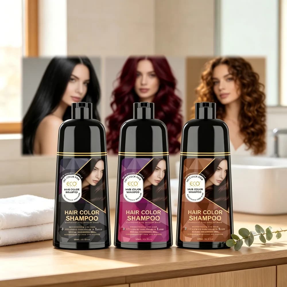 400ml Hair Color Shampoo Black Brown Burgundy Red Hair Dye Shampoo 3 in 1 Color Depositing Shampoo for Women Men, Quick Hair Coloring Treatment, Gray Coverage Shampoo, Moisturizing Nourishing Hair Care Dye Shampoo