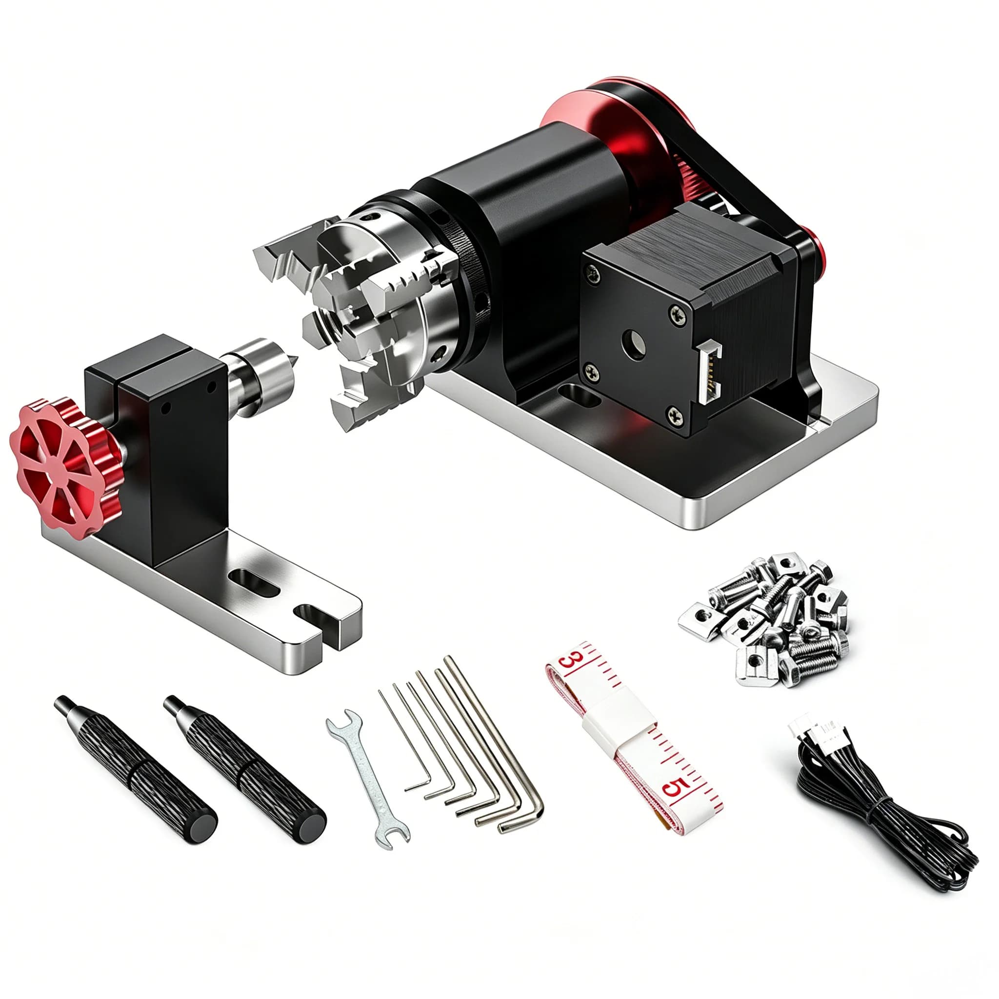 CNC 4th Axis Rotary Module Kit, 4:1 Belt Reduction, 4-60mm Diameter, Compatible with TTC450 & Most CNC Mills, Rotary Engraving Accessory
