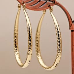 Rhombus Pattern Golden Hoop Earrings Retro Bohemian Style Copper 14K Golden Plated Jewelry Trendy Female Gift