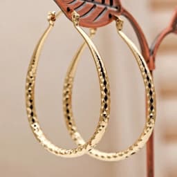 Rhombus Pattern Golden Hoop Earrings Retro Bohemian Style Copper 14K Golden Plated Jewelry Trendy Female Gift