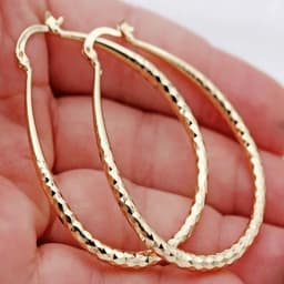 Rhombus Pattern Golden Hoop Earrings Retro Bohemian Style Copper 14K Golden Plated Jewelry Trendy Female Gift