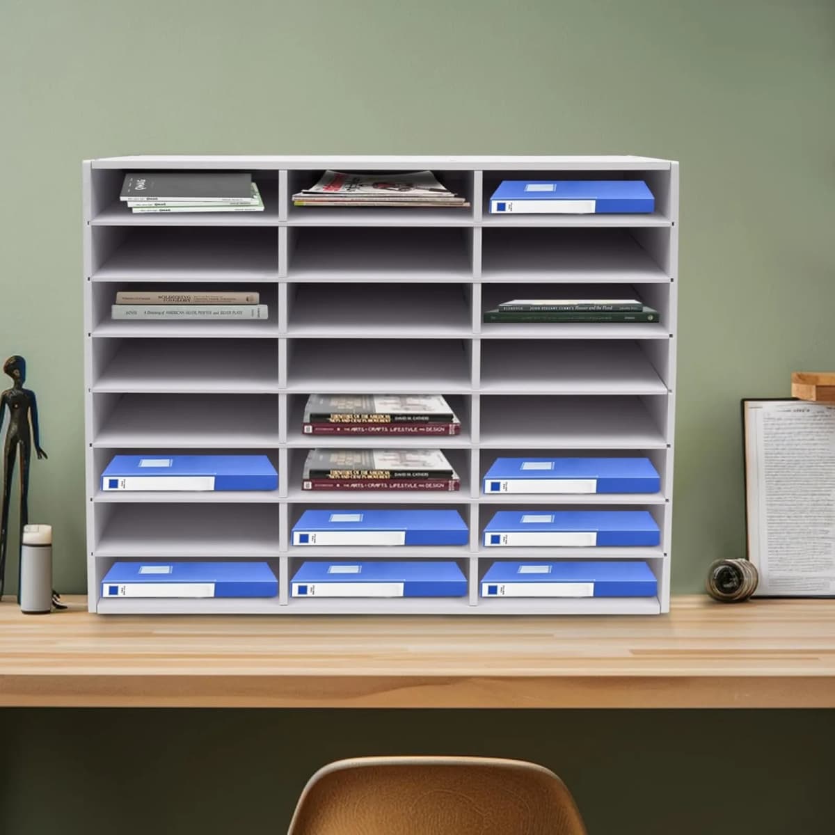 BYMAOCAR Filing Trays 24 Compartments Organizer, Sturdy Mail Sorter Organizer Wood Desktop Organizer Wood Literature Organizer File Holder for Office 8 Tier Magazine Storage Rack 73.7 * 30.2 * 59.6cm