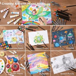 142-Pack Deluxe Wooden Art Set, With Paint Brushes, Colored Pencils, Solid Gouache, Crayons, Wooden Storage Case, All-in-One Kit For Back To School Gift & Outdoor Travel Sketching