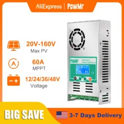 PowMr MPPT 60A Solar Charge Controller 12V 24V 36V 48V Auto Max PV 160VDC For Lead Acid Lithium Battery