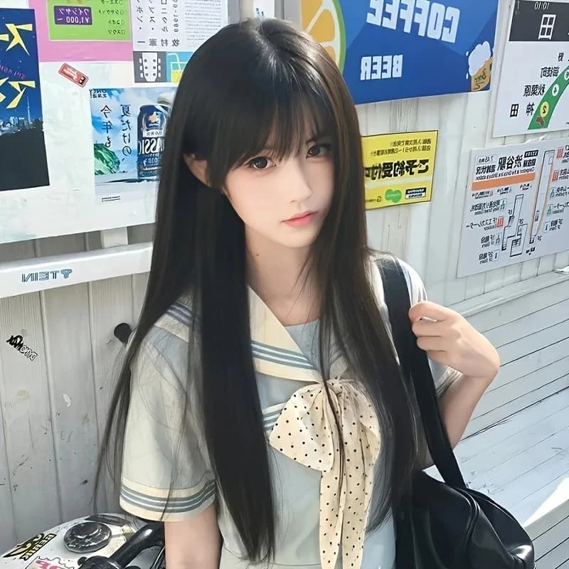 Fashion 26-inch synthetic wig - black long straight hair - Halloween cosplay hair - daily wig - high-temperature hair accessory
