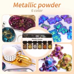 LEQU 6-Colour Metallic Powder Set, Iridescent Holographic Glitter, Suitable for Epoxy Resin Casting, Nail Art, Jewellery Making, Handmade Mug Coasters, Slime and DIY Decorations; Vibrant Craft Materials Ideal for Beginners’ Craft Projects