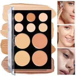 10 Colors Cream Contour Concealer Palette Highlighter Bronzer Face Makeup Kit with Brush,Waterproof Foundation for Beginners