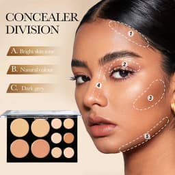 10 Colors Cream Contour Concealer Palette Highlighter Bronzer Face Makeup Kit with Brush,Waterproof Foundation for Beginners