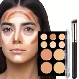 10 Colors Cream Contour Concealer Palette Highlighter Bronzer Face Makeup Kit with Brush,Waterproof Foundation for Beginners