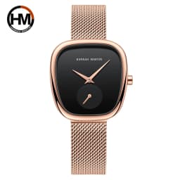HANNAH MARTIN Hot selling Rose Gold Quartz Watch Women's 34mm Wine Barrel Simple Black Stopwatch Fashionable Minimalist Style Oval Women's Watches Japan Leisure Watches Ladies Clock Local Watch Women Mesh with Quartz Movement Original Ladies Watch