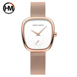 HANNAH MARTIN Hot selling Rose Gold Quartz Watch Women's 34mm Wine Barrel Simple Black Stopwatch Fashionable Minimalist Style Oval Women's Watches Japan Leisure Watches Ladies Clock Local Watch Women Mesh with Quartz Movement Original Ladies Watch
