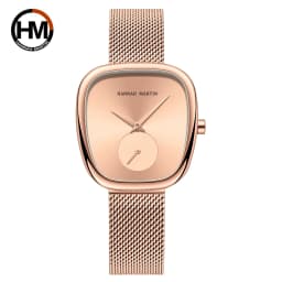 HANNAH MARTIN Hot selling Rose Gold Quartz Watch Women's 34mm Wine Barrel Simple Black Stopwatch Fashionable Minimalist Style Oval Women's Watches Japan Leisure Watches Ladies Clock Local Watch Women Mesh with Quartz Movement Original Ladies Watch
