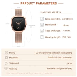 HANNAH MARTIN Hot selling Rose Gold Quartz Watch Women's 34mm Wine Barrel Simple Black Stopwatch Fashionable Minimalist Style Oval Women's Watches Japan Leisure Watches Ladies Clock Local Watch Women Mesh with Quartz Movement Original Ladies Watch