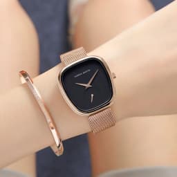 HANNAH MARTIN Hot selling Rose Gold Quartz Watch Women's 34mm Wine Barrel Simple Black Stopwatch Fashionable Minimalist Style Oval Women's Watches Japan Leisure Watches Ladies Clock Local Watch Women Mesh with Quartz Movement Original Ladies Watch