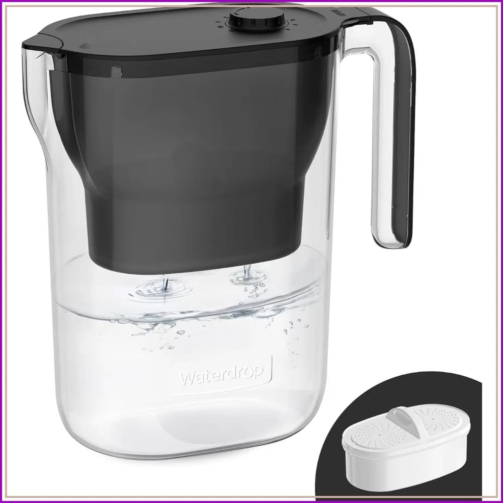 7-Cup Water Filter Pitcher, NSF Certified, 200-Gallon Long-Life, Reduces Chlorine & PFOA/PFOS, Replaces 6,400 Plastic Bottles Yearly, Black