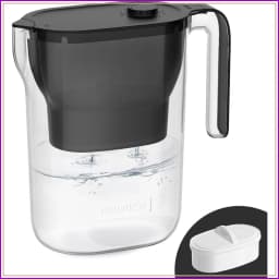 7-Cup Water Filter Pitcher, NSF Certified, 200-Gallon Long-Life, Reduces Chlorine & PFOA/PFOS, Replaces 6,400 Plastic Bottles Yearly, Black